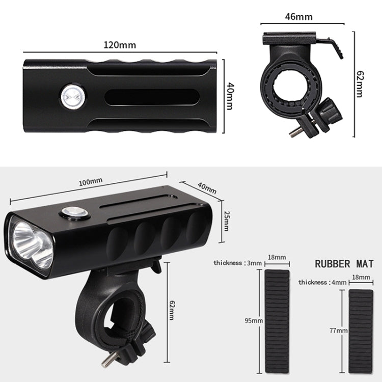 ضوء أمامي للدراجة قابلة للشحن عبر USB BX2، مصباح LED على المقود (3 ساعات، مصابيح L2)، 3 ساعات، مصابيح L2