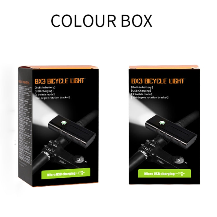 ضوء أمامي للدراجة قابلة للشحن عبر USB BX2، مصباح LED على المقود (3 ساعات، مصابيح L2)، 3 ساعات، مصابيح L2