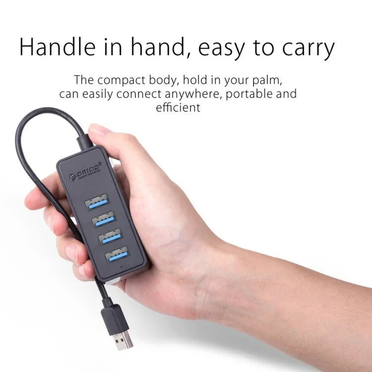 ORICO W5P-U3-30 موزع USB 3.0 مكتبي بأربعة منافذ مع كابل مايكرو USB بطول 30 سم لتزويد الطاقة، W5P-U3-30 أسود