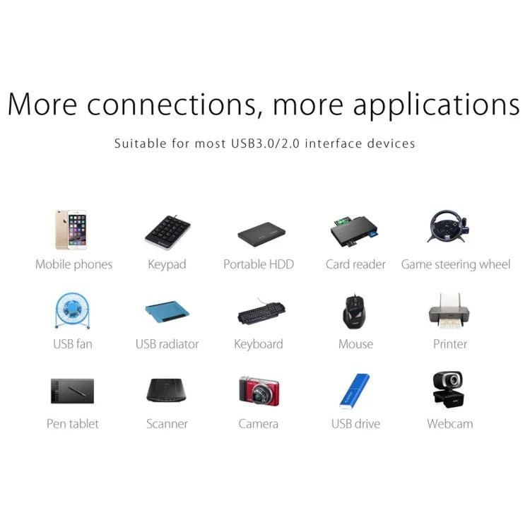 ORICO W5P-U3-30 موزع USB 3.0 مكتبي بأربعة منافذ مع كابل مايكرو USB بطول 30 سم لتزويد الطاقة، W5P-U3-30 أسود