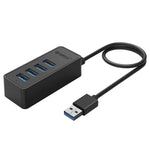 ORICO W5P-U3-30 موزع USB 3.0 مكتبي بأربعة منافذ مع كابل مايكرو USB بطول 30 سم لتزويد الطاقة، W5P-U3-30 أسود