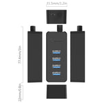 ORICO W5P-U3-30 موزع USB 3.0 مكتبي بأربعة منافذ مع كابل مايكرو USB بطول 30 سم لتزويد الطاقة، W5P-U3-30 أسود