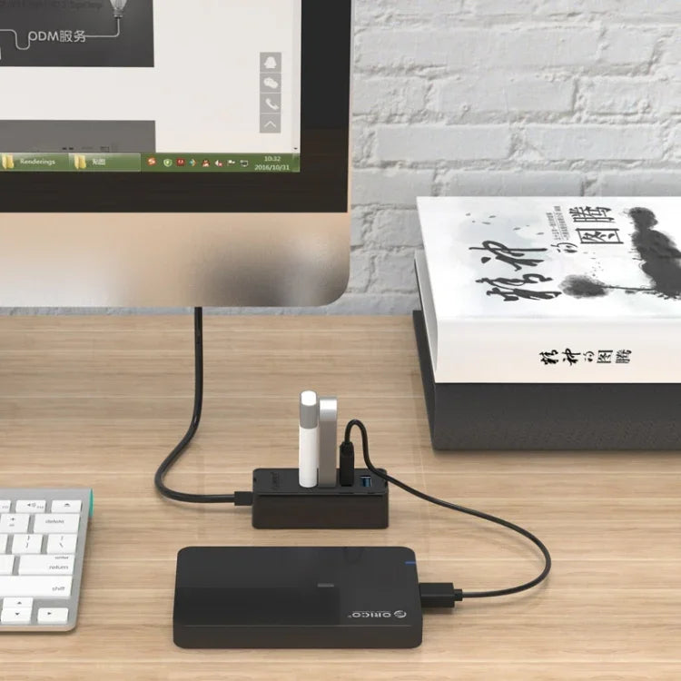 ORICO W5P-U3-30 موزع USB 3.0 مكتبي بأربعة منافذ مع كابل مايكرو USB بطول 30 سم لتزويد الطاقة، W5P-U3-30 أسود