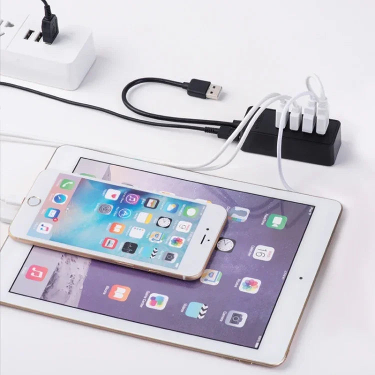 ORICO W5P-U3-30 موزع USB 3.0 مكتبي بأربعة منافذ مع كابل مايكرو USB بطول 30 سم لتزويد الطاقة، W5P-U3-30 أسود