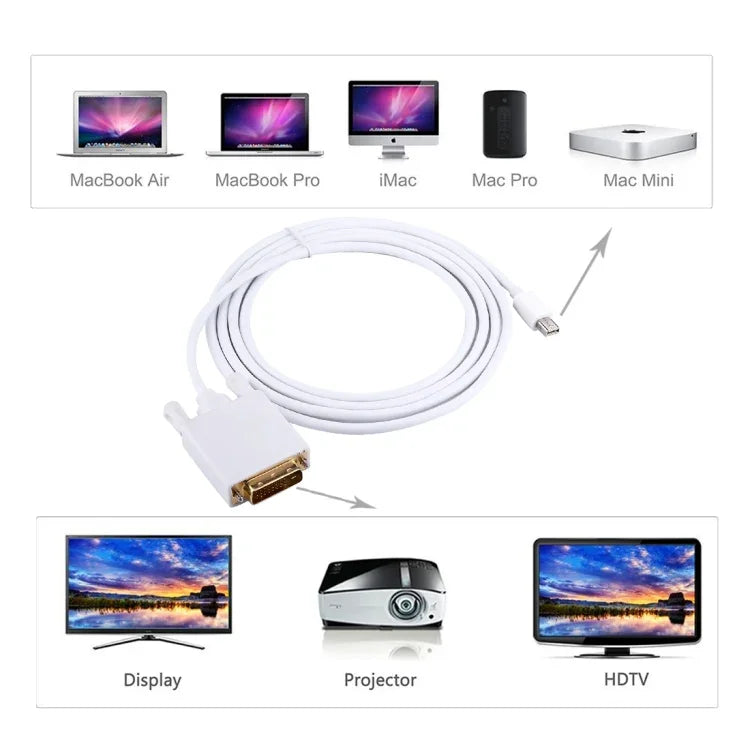 كابل محول Mini DisplayPort ذكر إلى DVI ذكر بطول 1.8م