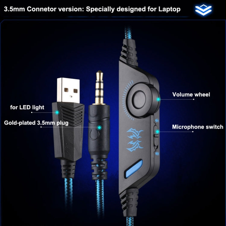 سماعة رأس للألعاب KOTION EACH G9000 بمقبس 3.5 مم مع ميكروفون وإضاءة LED للابتوب / التابلت / الهواتف المحمولة، طول الكابل: حوالي 2.2m، G9000