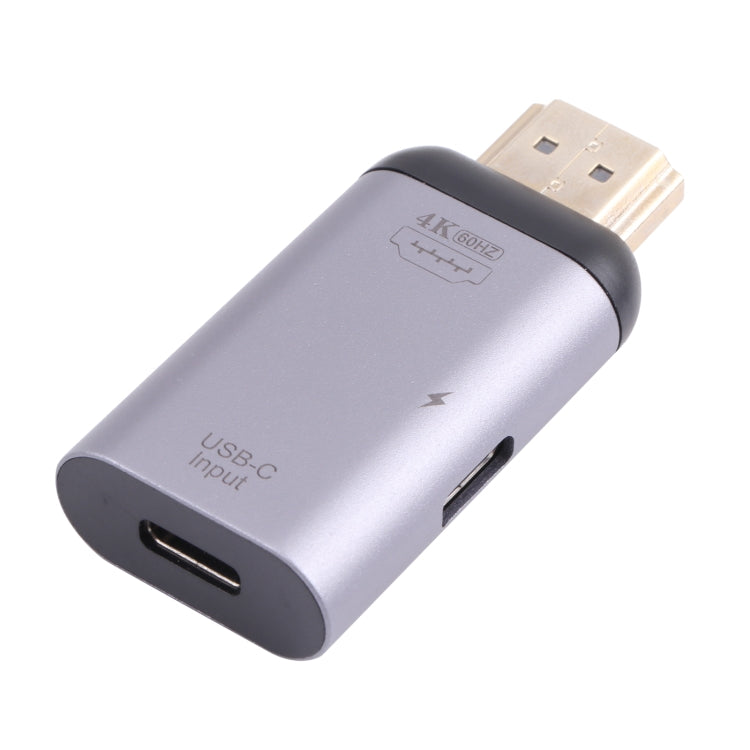 محول 2 في 1 ذكر HDMI 4K 60Hz إلى USB-C / تايب-سي شحن + USB-C / تايب-سي أنثى، HDMI