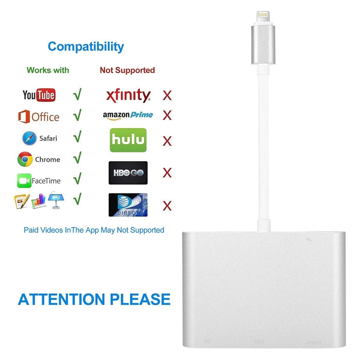 محول 3 في 1 من 8 Pin إلى HDMI / VGA / صوت