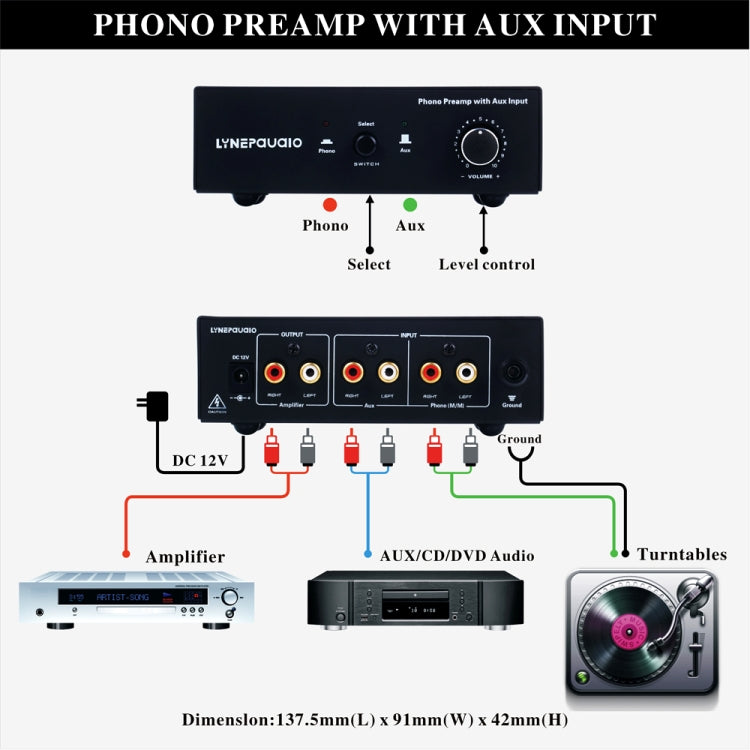 B855 LINEPAUDIO مضخم إشارة هاتف ما قبل الفونوغراف مع مدخل مساعد وتحكم في الصوت