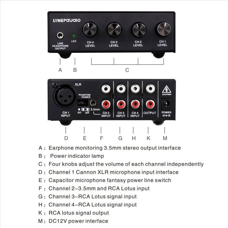 LINEPAUDIO B895 خلاط ميكروفون ستيريو بخمس قنوات مع مراقبة سماعة الأذن