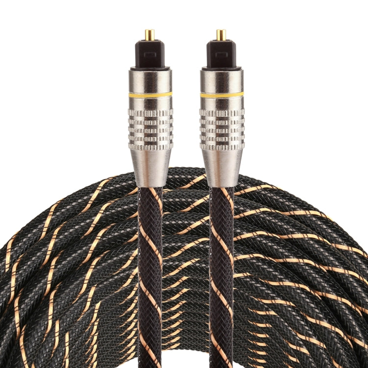 كابل صوت بصري رقمي Toslink ذكر إلى ذكر بطول 15 مترًا، رأس معدني مطلي بالذهب، خط شبكي منسوج بقطر 6.0 مم
