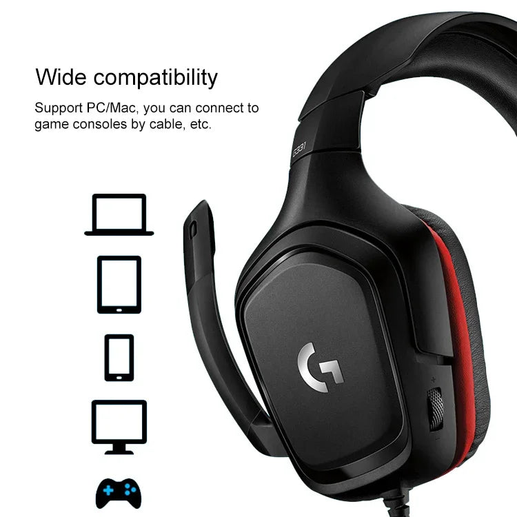 سماعة رأس للألعاب Logitech G331 بصوت محيطي Dolby 7.1 ستيريو قابلة للطي مع تقليل الضوضاء للمنافسات، G331