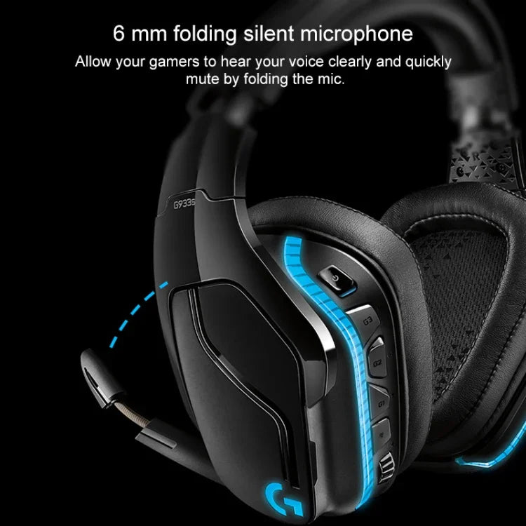 سماعة رأس للألعاب Logitech G933S لاسلكية وسلكية بنمط مزدوج، سماعة أذن بصوت ستيريو Dolby 7.1 مع تقليل الضوضاء للمنافسات، G933S