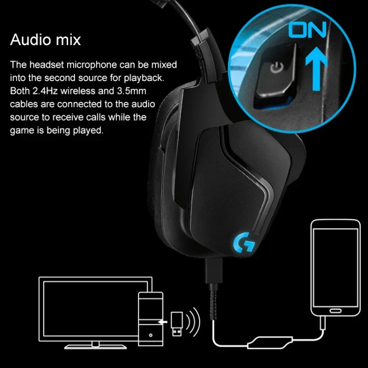 سماعة رأس للألعاب Logitech G933S لاسلكية وسلكية بنمط مزدوج، سماعة أذن بصوت ستيريو Dolby 7.1 مع تقليل الضوضاء للمنافسات، G933S