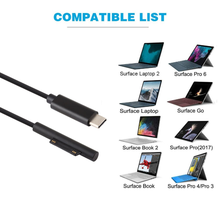كابل شحن طاقة لابتوب USB-C / Type-C إلى موصل مغناطيسي 6 دبابيس ذكر لمايكروسوفت سيرفس برو 7 / 6 / 5، طول الكابل حوالي 1.5 متر، لمايكروسوفت سيرفس برو 7 / 6 / 5