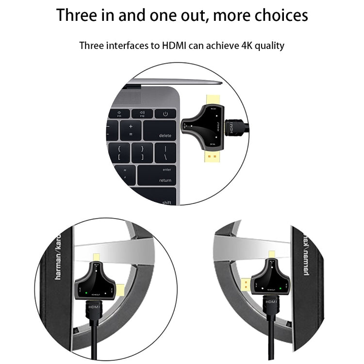 محول D62A 3 في 1 من DisplayPort + Mini DP + HDMI ذكر إلى HDMI أنثى، D62A