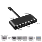 محول V126 UCB-C / Type-C ذكر إلى PD + HDMI + VGA + صوت + USB 3.0 أنثى 5 في 1، 5 في 1