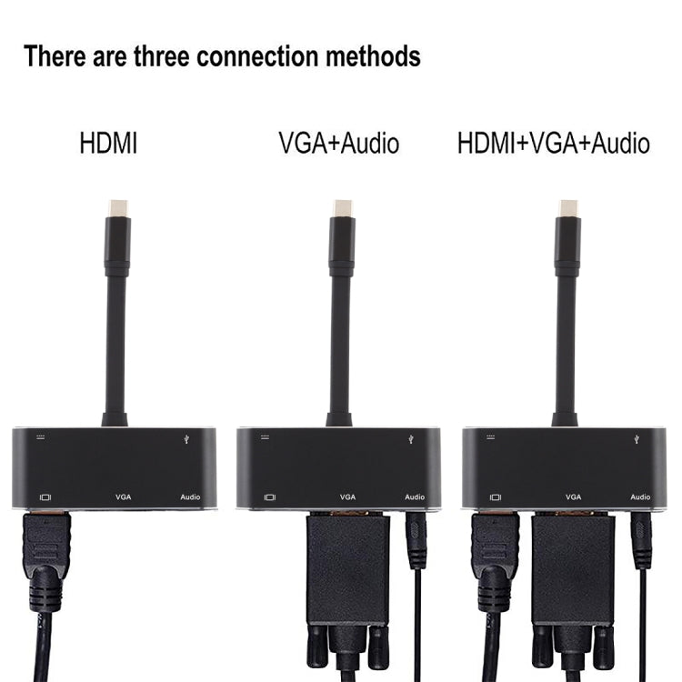 محول V126 UCB-C / Type-C ذكر إلى PD + HDMI + VGA + صوت + USB 3.0 أنثى 5 في 1، 5 في 1