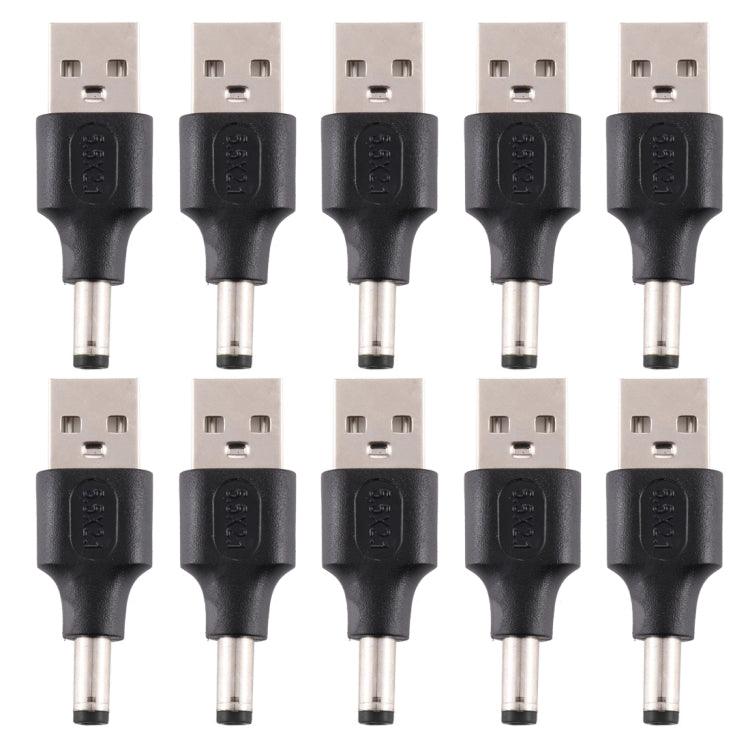 10 قطع موصل طاقة DC ذكر 5.5 × 2.1 مم إلى USB 2.0 ذكر، 5.5 × 2.1 مم