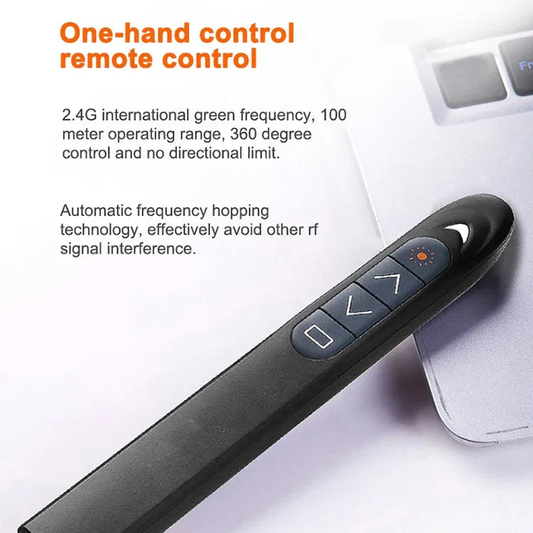 XM930 قلم تحويل صفحات باوربوينت لاسلكي بتردد 2.4 جيجاهرتز مع مؤشر ليزر، جهاز استقبال USB، دعم تنبيه البطارية المنخفضة، مسافة التحكم: 100م، 100م أبيض، 100م أسود