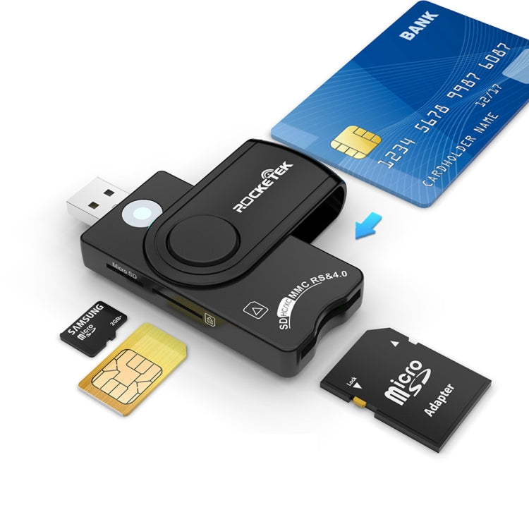 قارئ بطاقات متعدد الوظائف ROCKETEK CR310 USB 3.0 + بطاقة TF + بطاقة SD + بطاقة SIM + بطاقة ذكية، USB 3.0