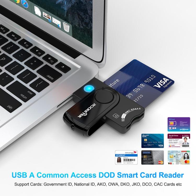 قارئ بطاقات متعدد الوظائف ROCKETEK CR310 USB 3.0 + بطاقة TF + بطاقة SD + بطاقة SIM + بطاقة ذكية، USB 3.0