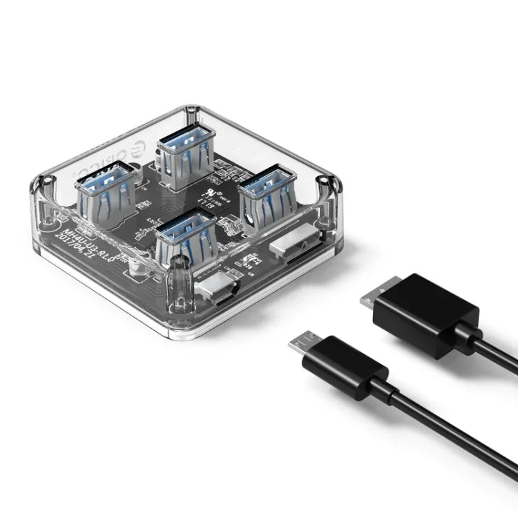 ORICO MH4U-100 موزع USB 3.0 شفاف مكتبي مع كابل مايكرو USB بطول 100 سم، MH4U-100