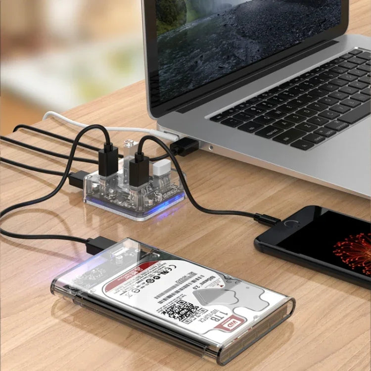 ORICO MH4U-100 موزع USB 3.0 شفاف مكتبي مع كابل مايكرو USB بطول 100 سم، MH4U-100