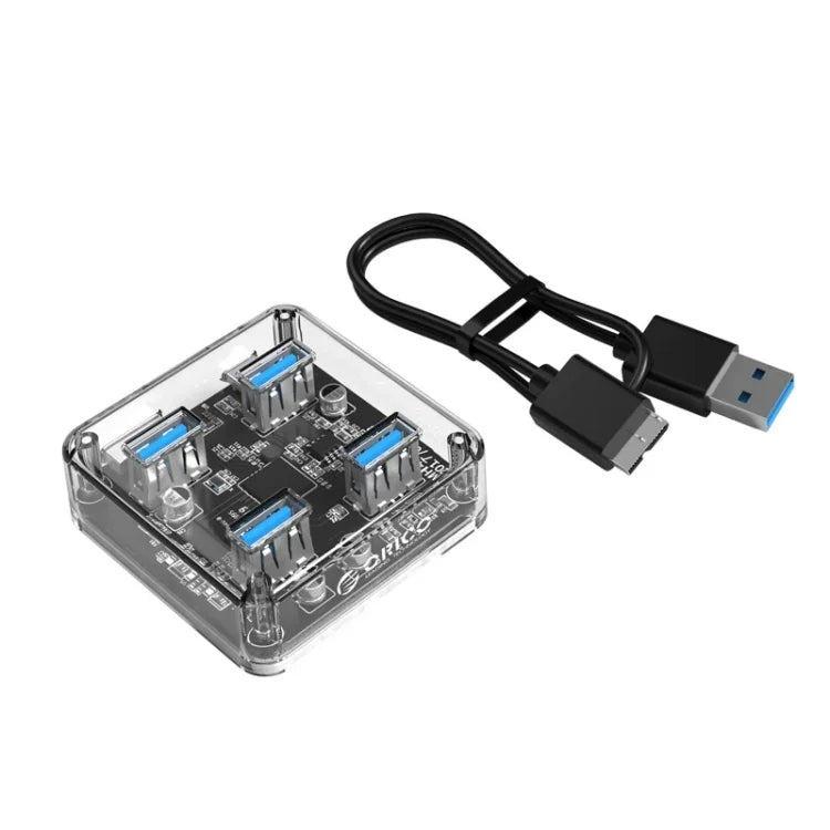 ORICO MH4U-100 موزع USB 3.0 شفاف مكتبي مع كابل مايكرو USB بطول 100 سم، MH4U-100