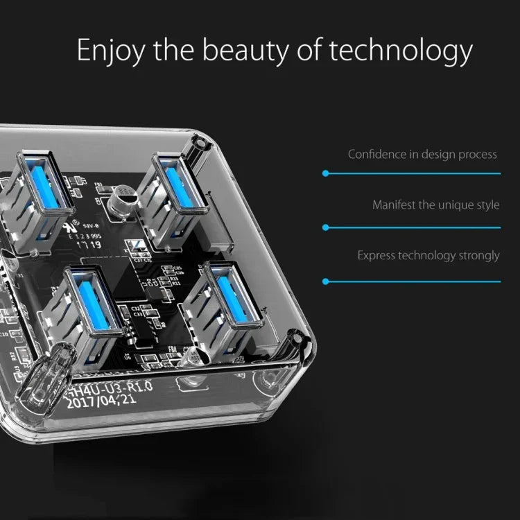 ORICO MH4U-100 موزع USB 3.0 شفاف مكتبي مع كابل مايكرو USB بطول 100 سم، MH4U-100
