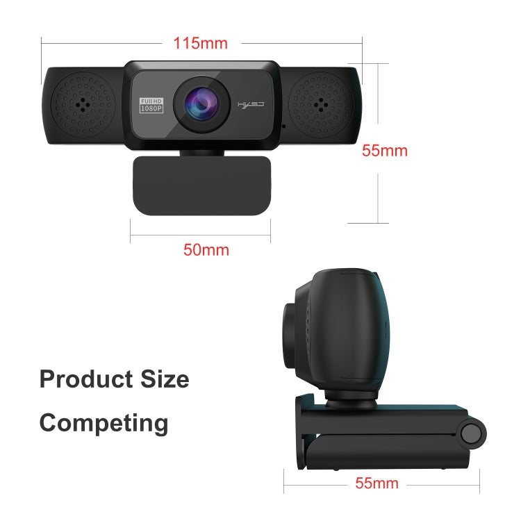 كاميرا ويب HXSJ S5 بدقة 1080p HD قابلة للتعديل مع ميكروفون للكمبيوتر