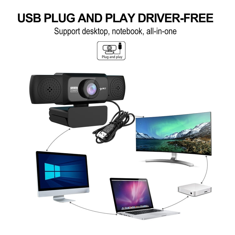 كاميرا ويب HXSJ S5 بدقة 1080p HD قابلة للتعديل مع ميكروفون للكمبيوتر