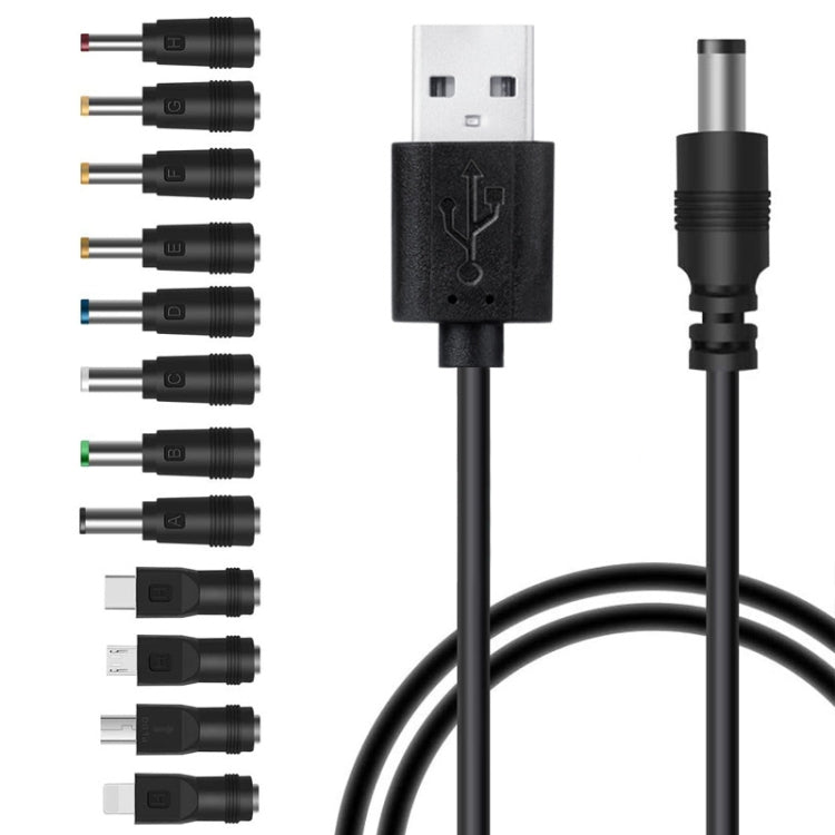 كابل شحن USB متعدد الوظائف 12 في 1 مع قابس تبادل DC (أسود)