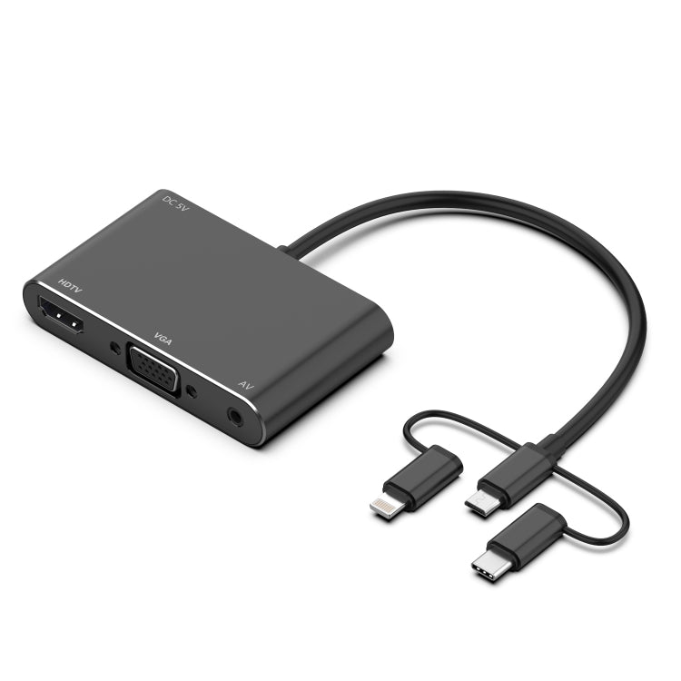 7585B محول 3 في 1 Micro USB / 8 Pin / Type-C إلى VGA / HDTV / AV لتشغيل شاشة HD المحمولة
