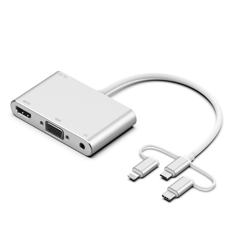 7585B محول 3 في 1 Micro USB / 8 Pin / Type-C إلى VGA / HDTV / AV لتشغيل شاشة HD المحمولة