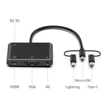 7585B محول 3 في 1 Micro USB / 8 Pin / Type-C إلى VGA / HDTV / AV لتشغيل شاشة HD المحمولة