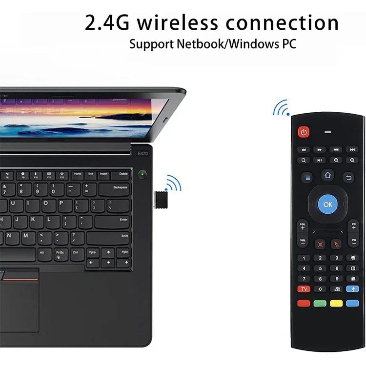 MX3-L صوت بدون إضاءة خلفية 2.4GHz فأرة جوية لاسلكية لوحة مفاتيح تحكم عن بعد، صوت بدون إضاءة خلفية