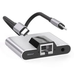 محول 3 في 1 NK-1056Pro من 8 دبابيس + USB-C / Type-C ذكر إلى 8 دبابيس شحن + إيثرنت + سماعة أذن 3.5 مم أنثى، NK-1056Pro
