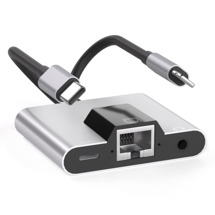 محول 3 في 1 NK-1056Pro من 8 دبابيس + USB-C / Type-C ذكر إلى 8 دبابيس شحن + إيثرنت + سماعة أذن 3.5 مم أنثى، NK-1056Pro