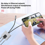 محول 3 في 1 NK-1056Pro من 8 دبابيس + USB-C / Type-C ذكر إلى 8 دبابيس شحن + إيثرنت + سماعة أذن 3.5 مم أنثى، NK-1056Pro
