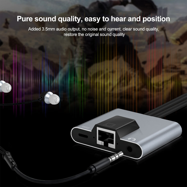 محول 3 في 1 NK-1056Pro من 8 دبابيس + USB-C / Type-C ذكر إلى 8 دبابيس شحن + إيثرنت + سماعة أذن 3.5 مم أنثى، NK-1056Pro