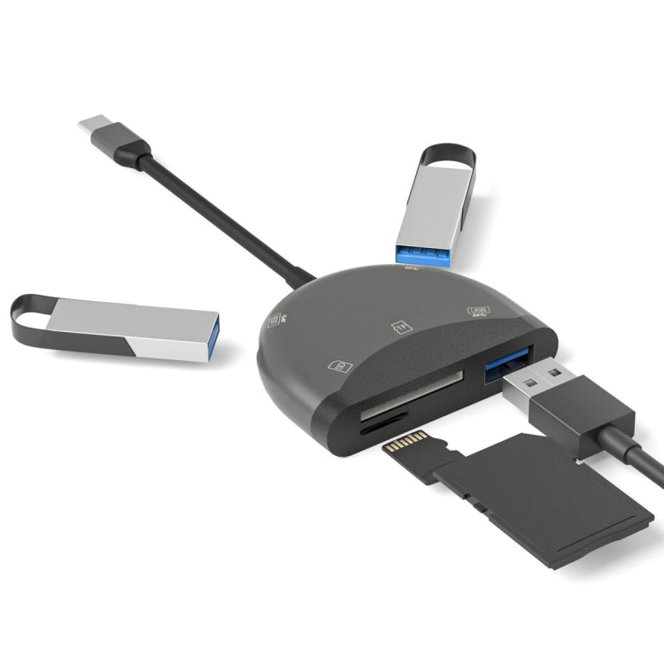 محول NK-3039 5 في 1 USB-C / Type-C ذكر إلى فتحة بطاقة TF / SD + 3 منافذ USB أنثى، NK-3039