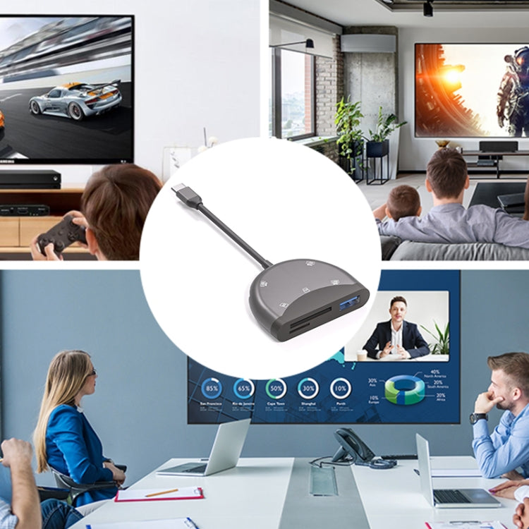 محول NK-3039 5 في 1 USB-C / Type-C ذكر إلى فتحة بطاقة TF / SD + 3 منافذ USB أنثى، NK-3039