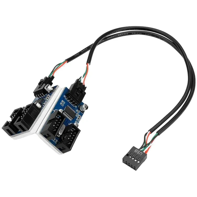 محول Rocketek HC427 USB2.0 HUB 9 دبابيس، لوحة دائرة مقسم واحد إلى أربعة
