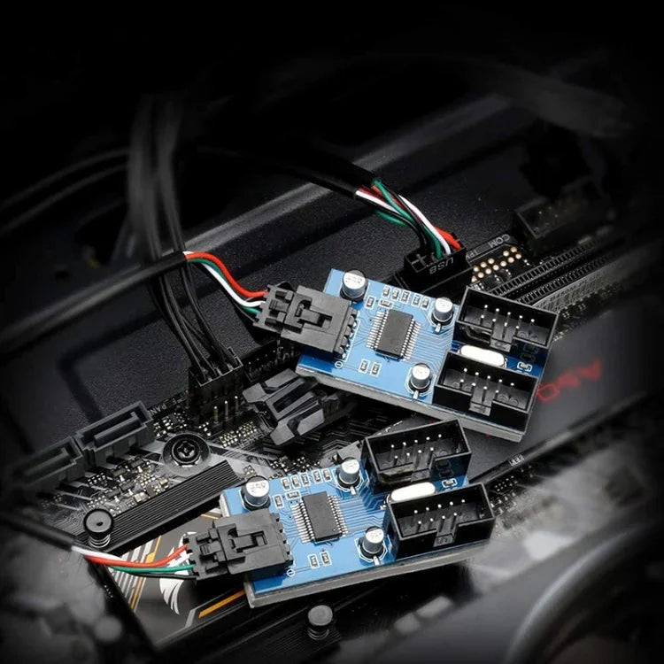 محول Rocketek HC427 USB2.0 HUB 9 دبابيس، لوحة دائرة مقسم واحد إلى أربعة
