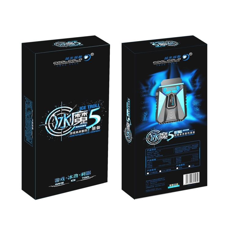 مروحة تبريد محمولة للابتوب Ice Troll 5 COOLCOLD، مبرد هواء قابل لتعديل السرعة، أداء عالي، تحكم USB 5V (أسود)، USB 5V (أبيض)