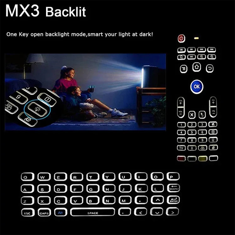 جهاز تحكم عن بعد MX3-L إصدار أبيض مع إضاءة خلفية 2.4GHz فأرة جوية لاسلكية، إصدار أبيض مع إضاءة خلفية