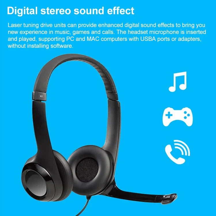 سماعة رأس سلكية Logitech H390 USB ستيريو مع ميكروفون لإلغاء الضوضاء