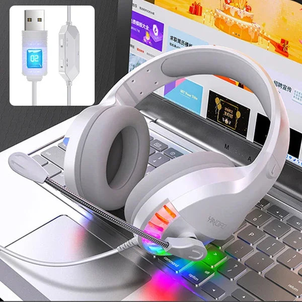 سماعة رأس ألعاب سلكية YINDIAO Q2 مع ميكروفون، النسخة: بطاقة صوت USB واحدة، Q2 بطاقة صوت USB واحدة (أبيض)
