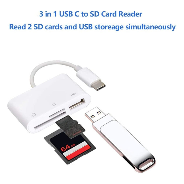 قارئ كاميرا 3 في 1 USB-C / Type-C ذكر إلى SD + TF + USB أنثى، NK103TC